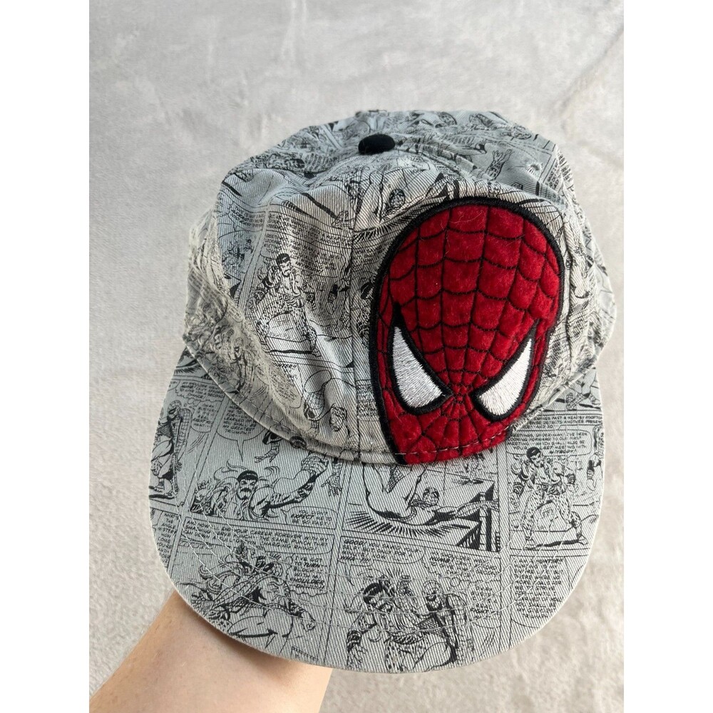 Spiderman Hat Cap Strap Back Gray Red Movie Velour Feel One Size Adjustable